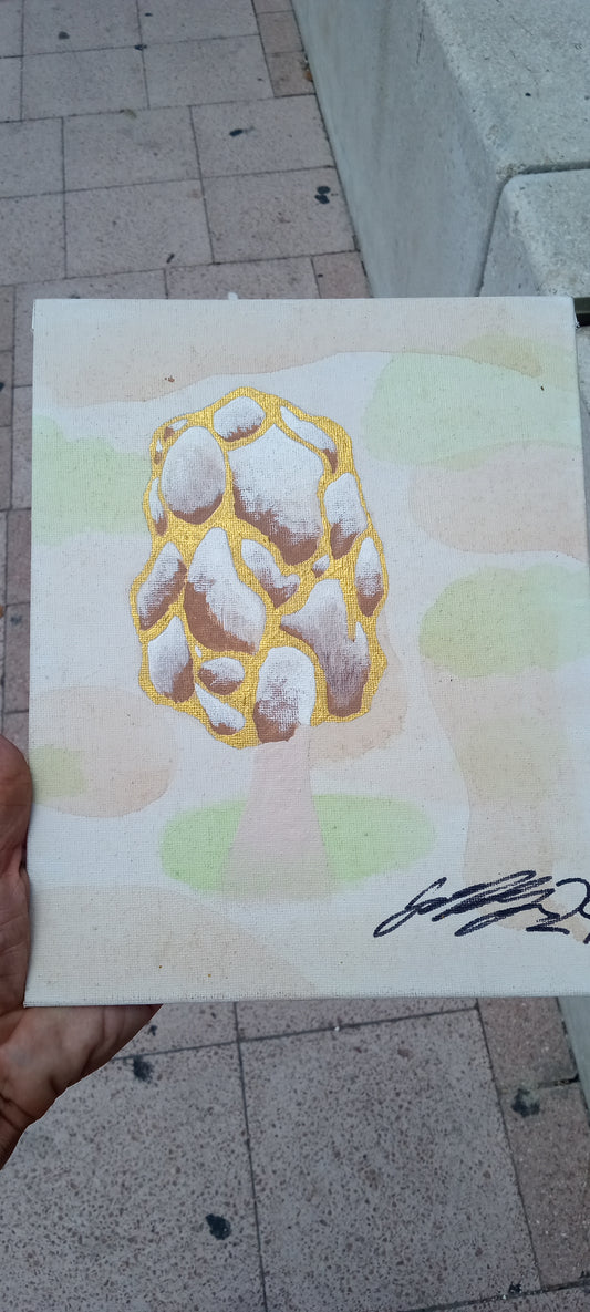 "Golden M" Morel Mushroom Painting